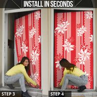 Hawaii Kakau Tribal Door Cover With Red Tiare