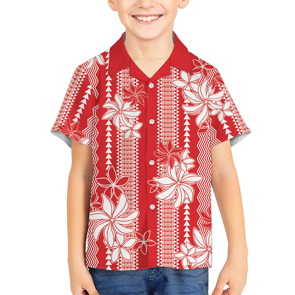 Hawaii Kakau Tribal Family Matching Long Sleeve Bodycon Dress and Hawaiian Shirt With Red Tiare