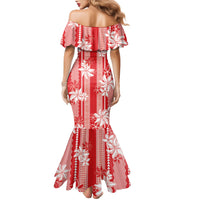 Hawaii Kakau Tribal Family Matching Mermaid Dress and Hawaiian Shirt With Red Tiare