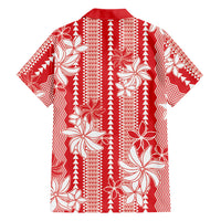 Hawaii Kakau Tribal Family Matching Off Shoulder Maxi Dress and Hawaiian Shirt With Red Tiare