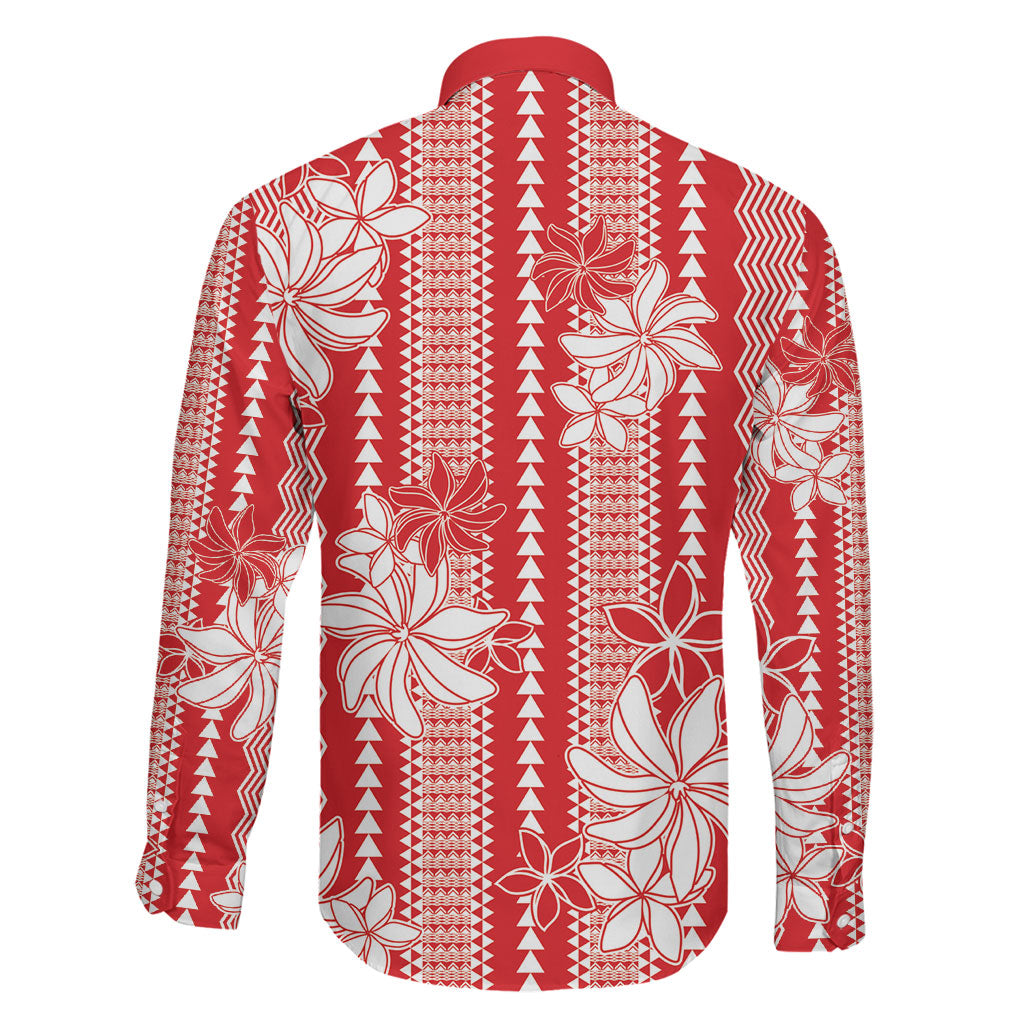 Hawaii Kakau Tribal Family Matching Off Shoulder Maxi Dress and Hawaiian Shirt With Red Tiare