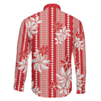 Hawaii Kakau Tribal Family Matching Off Shoulder Maxi Dress and Hawaiian Shirt With Red Tiare
