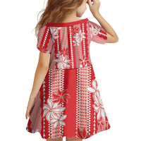 Hawaii Kakau Tribal Family Matching Off Shoulder Short Dress and Hawaiian Shirt With Red Tiare