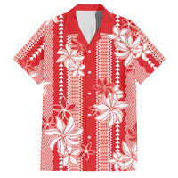 Hawaii Kakau Tribal Family Matching Off Shoulder Short Dress and Hawaiian Shirt With Red Tiare