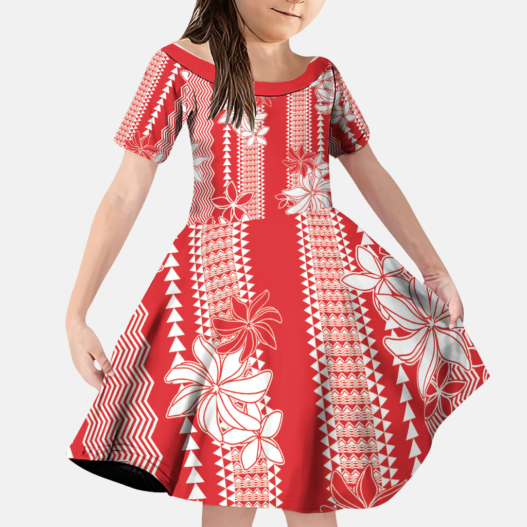 Hawaii Kakau Tribal Family Matching Puletasi and Hawaiian Shirt With Red Tiare