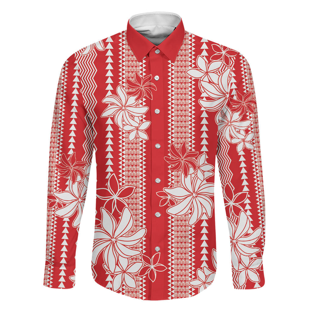 Hawaii Kakau Tribal Family Matching Short Sleeve Bodycon Dress and Hawaiian Shirt With Red Tiare