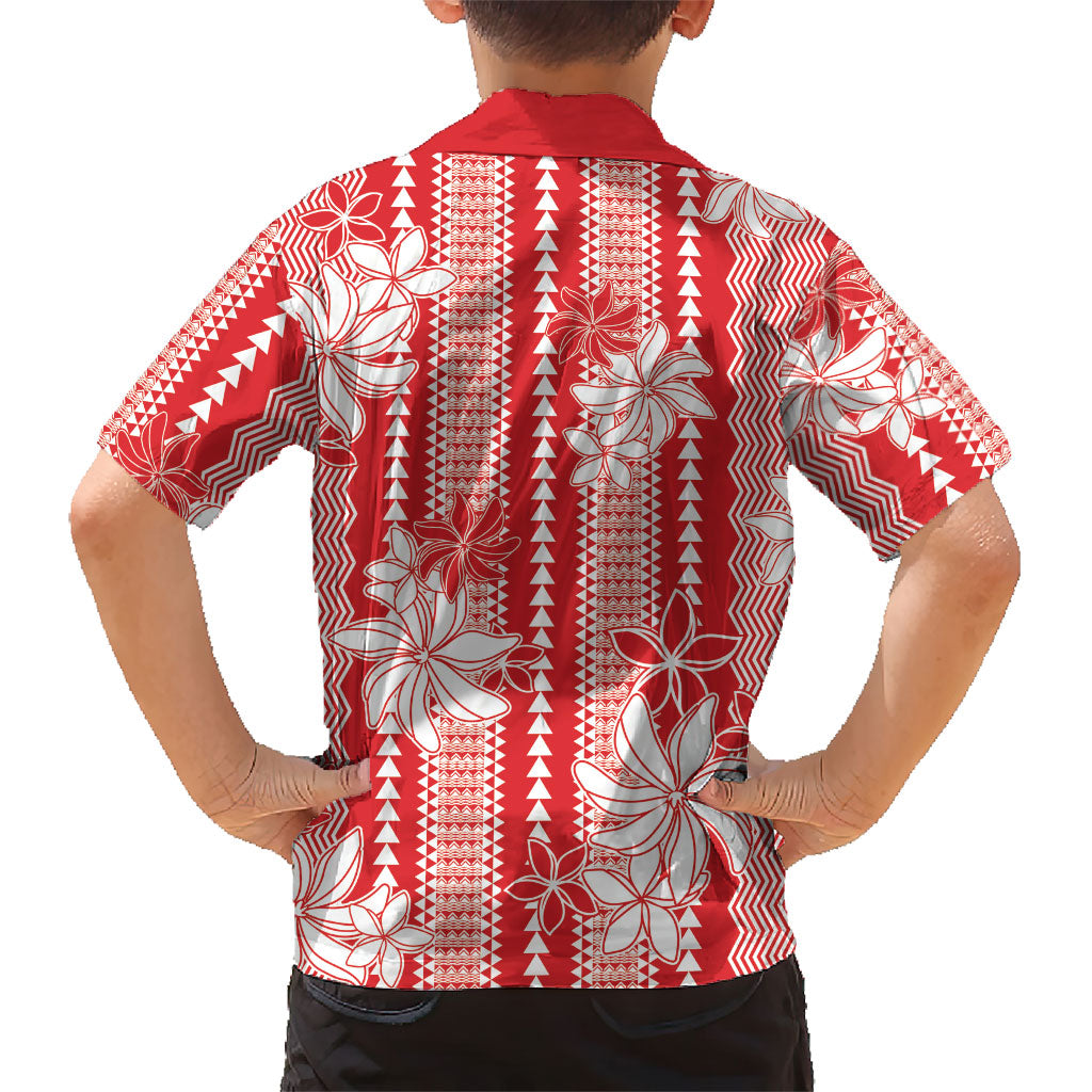 Hawaii Kakau Tribal Family Matching Summer Maxi Dress and Hawaiian Shirt With Red Tiare