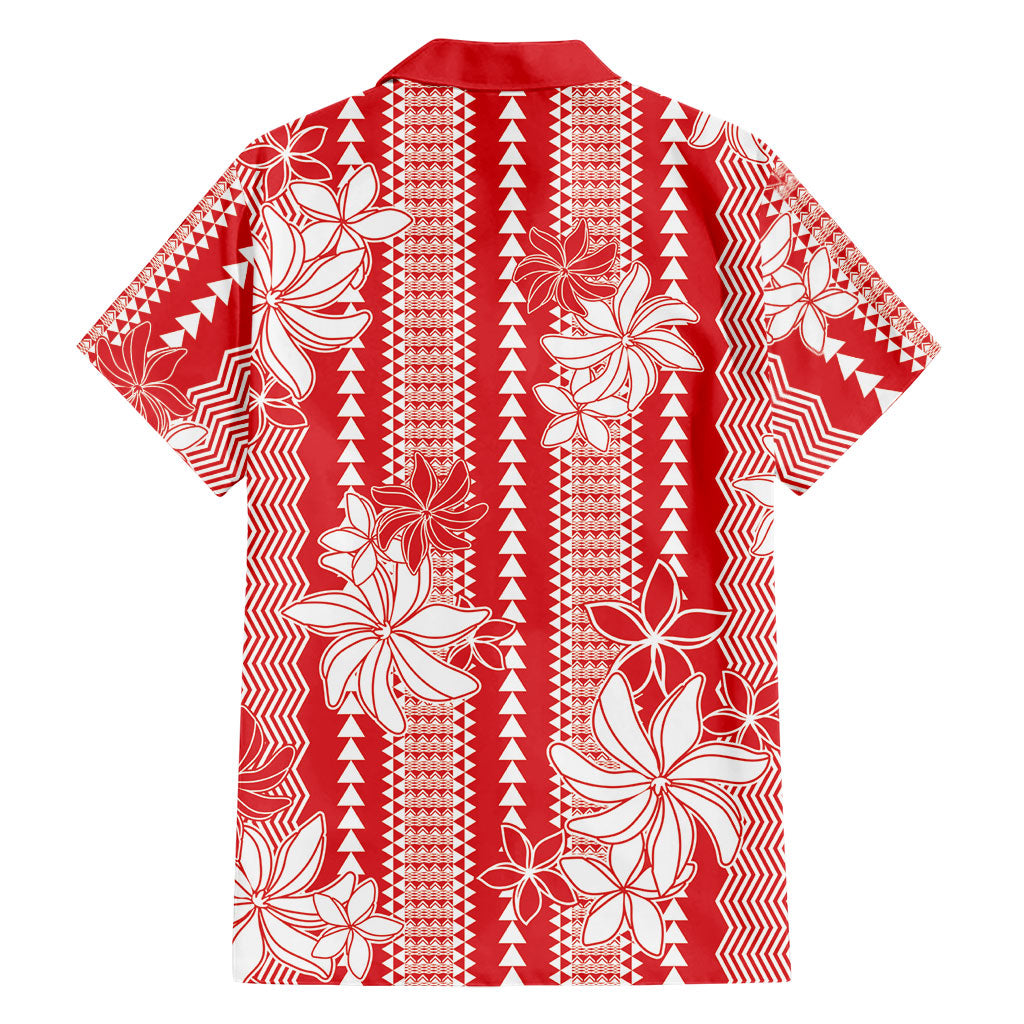 Hawaii Kakau Tribal Family Matching Summer Maxi Dress and Hawaiian Shirt With Red Tiare