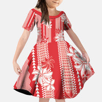 Hawaii Kakau Tribal Family Matching Tank Maxi Dress and Hawaiian Shirt With Red Tiare