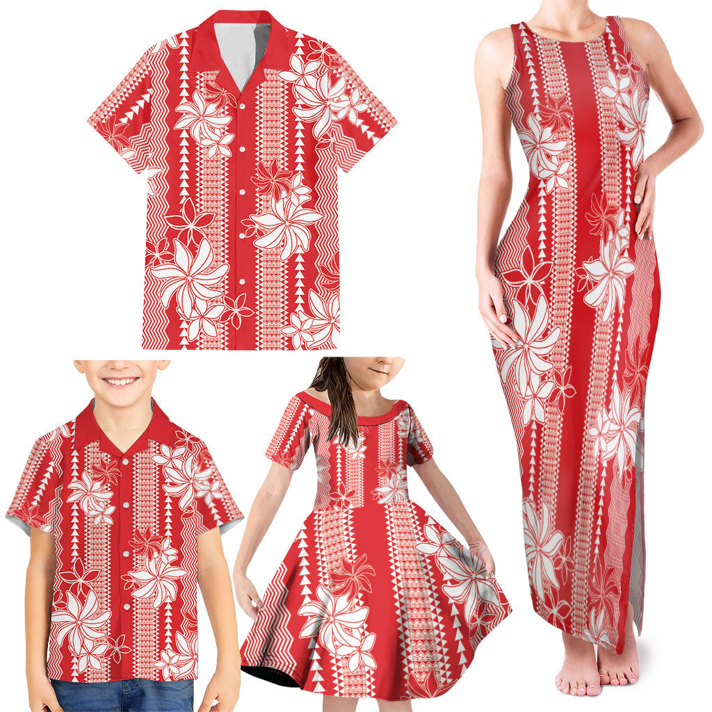 Hawaii Kakau Tribal Family Matching Tank Maxi Dress and Hawaiian Shirt With Red Tiare LT05 - Polynesian Pride