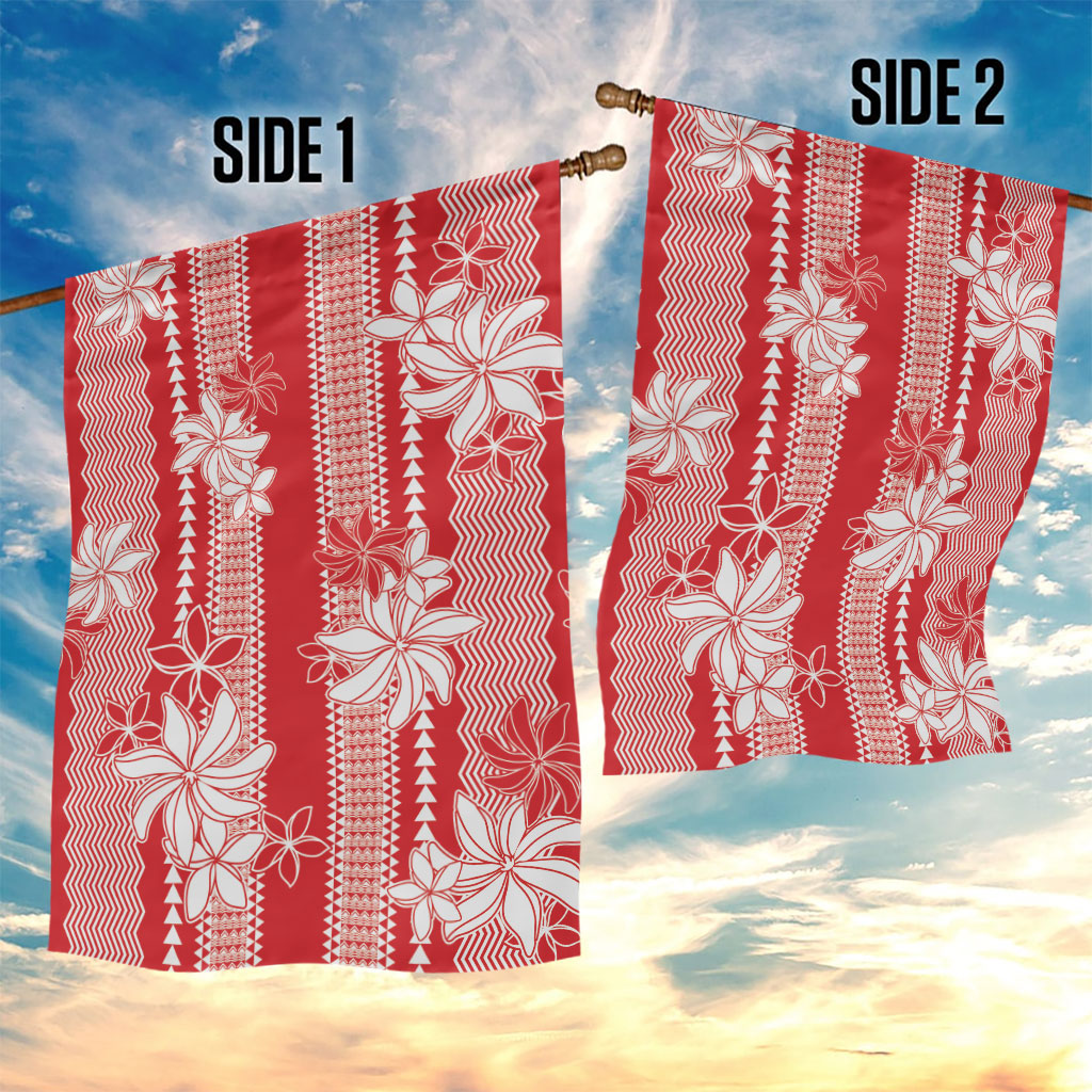 Hawaii Kakau Tribal Garden Flag With Red Tiare