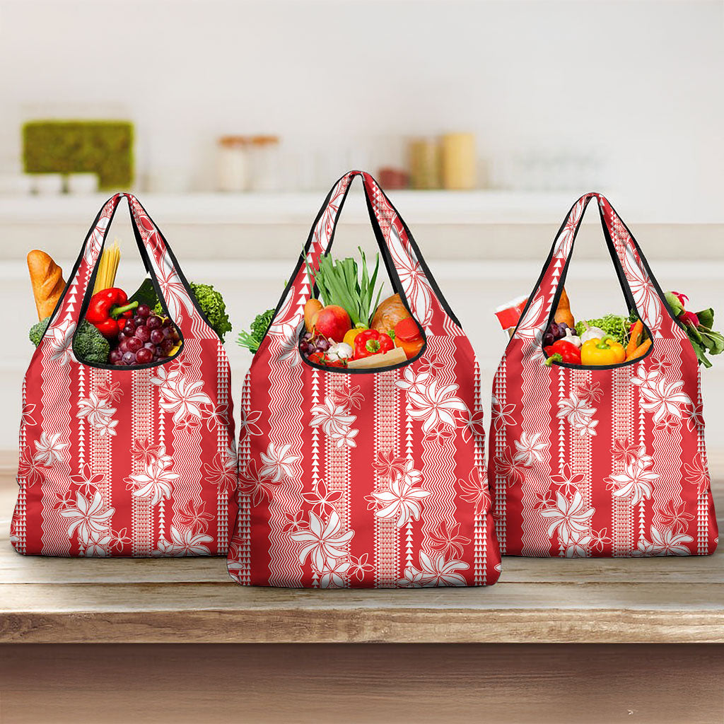 Hawaii Kakau Tribal Grocery Bag With Red Tiare