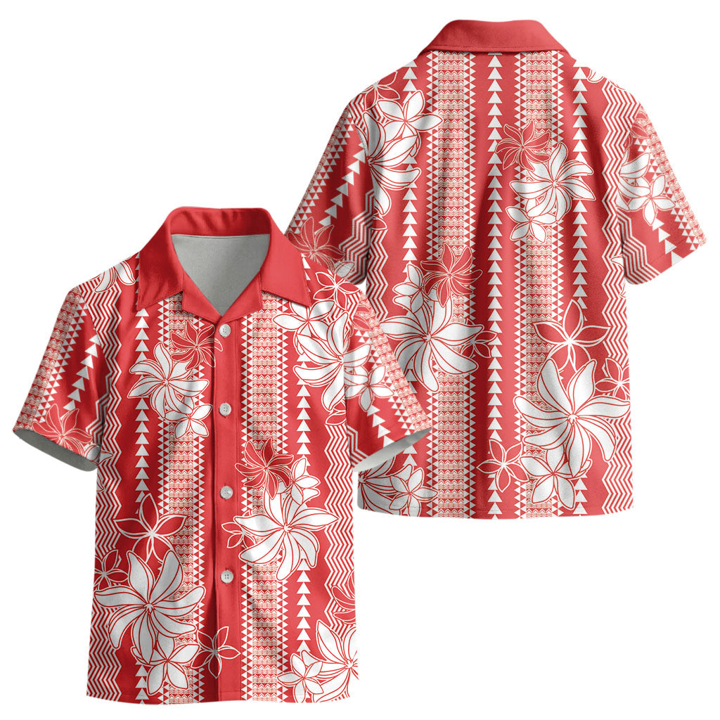 Hawaii Kakau Tribal Kid Hawaiian Shirt With Red Tiare LT05 - Polynesian Pride