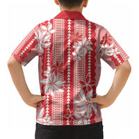 Hawaii Kakau Tribal Kid Hawaiian Shirt With Red Tiare LT05 - Polynesian Pride