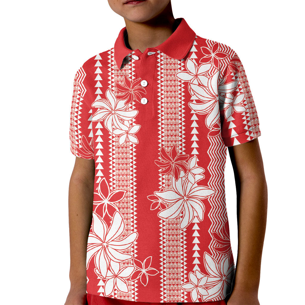 Hawaii Kakau Tribal Kid Polo Shirt With Red Tiare LT05 Kid Red - Polynesian Pride