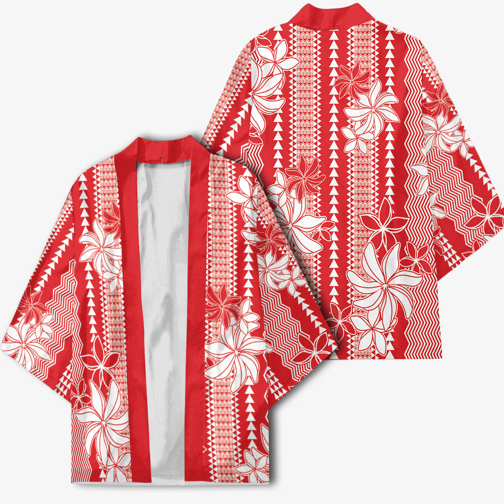 Hawaii Kakau Tribal Kimono With Red Tiare