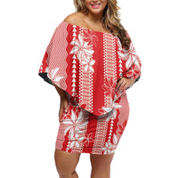 Hawaii Kakau Tribal Off Shoulder Short Dress With Red Tiare LT05 Women Red - Polynesian Pride