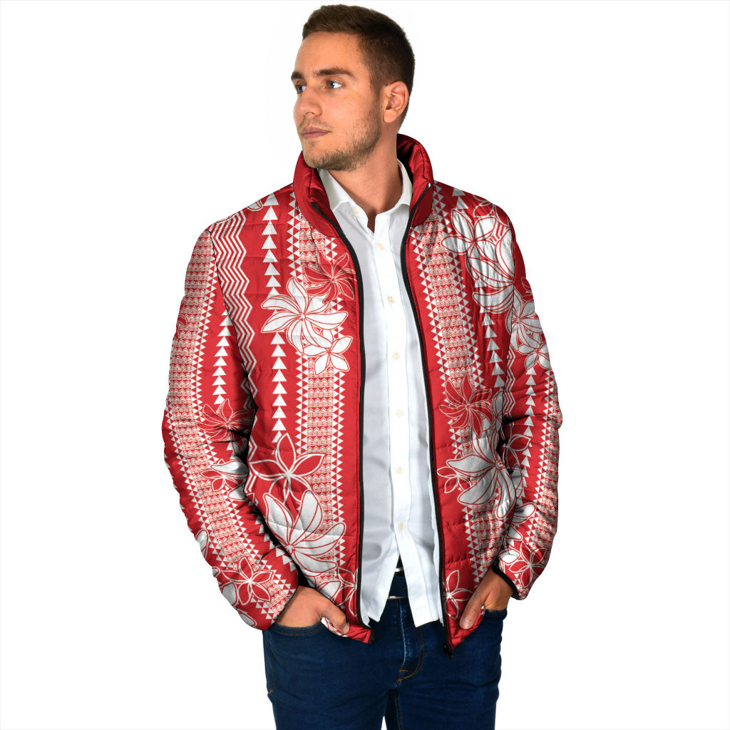 Hawaii Kakau Tribal Padded Jacket With Red Tiare