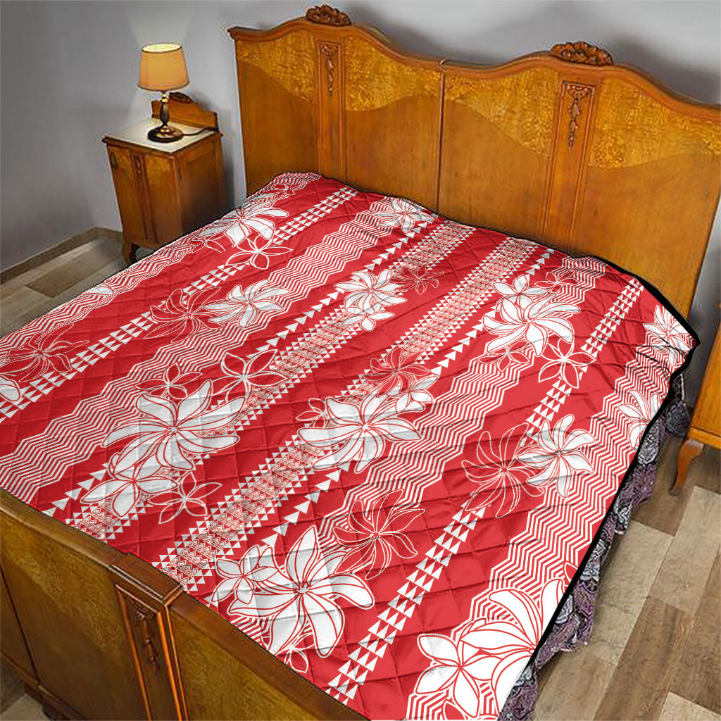 Hawaii Kakau Tribal Quilt With Red Tiare