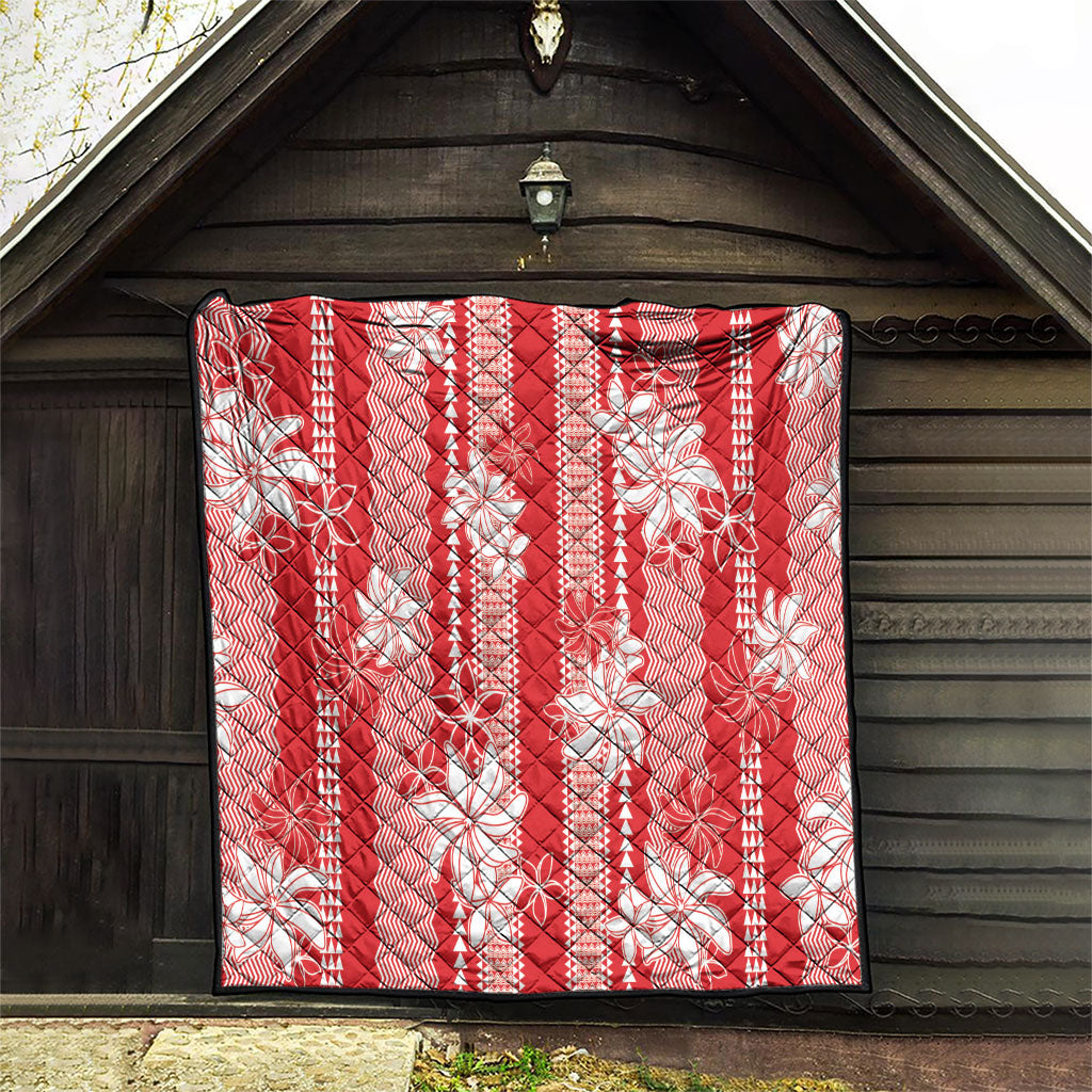Hawaii Kakau Tribal Quilt With Red Tiare