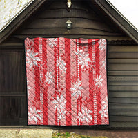 Hawaii Kakau Tribal Quilt With Red Tiare