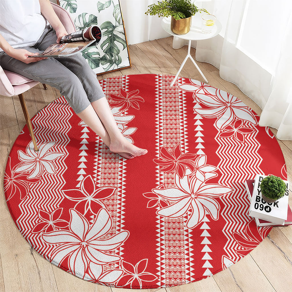 Hawaii Kakau Tribal Round Carpet With Red Tiare