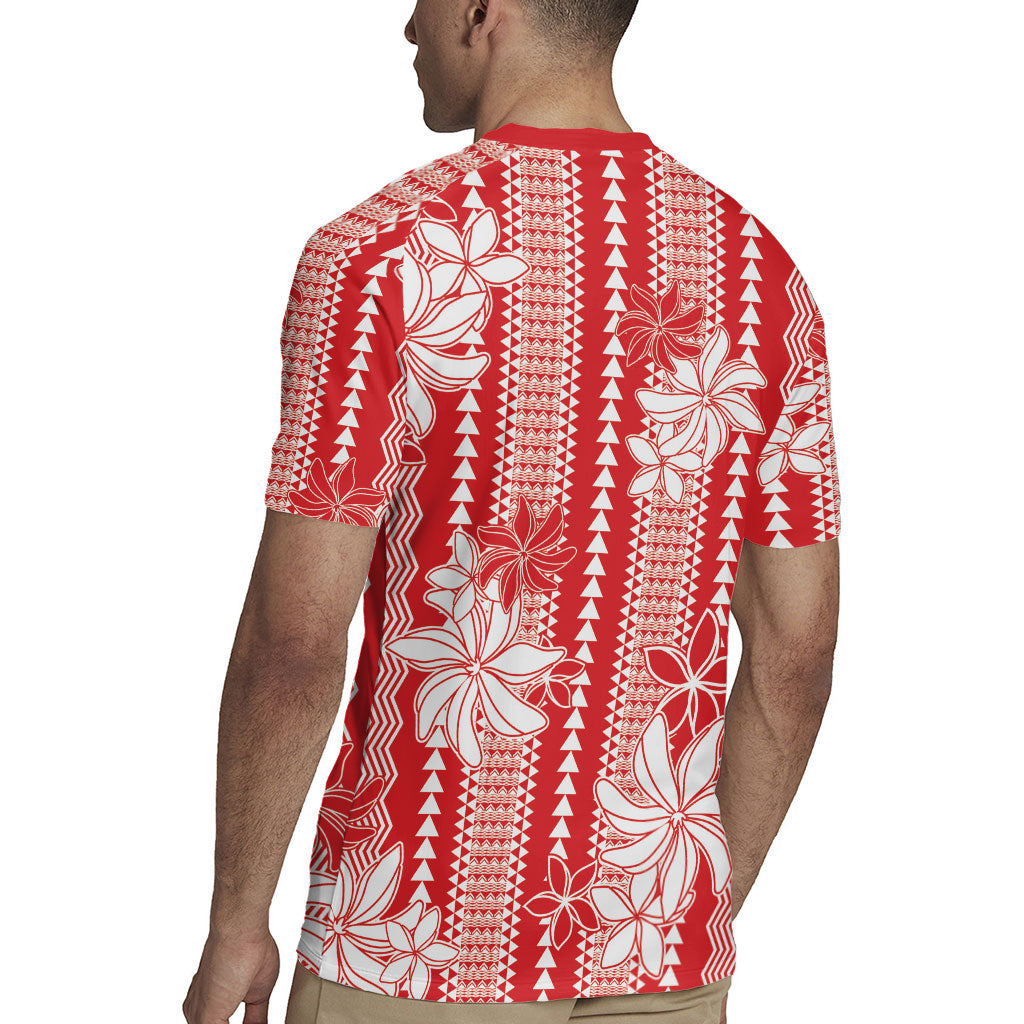 Hawaii Kakau Tribal Rugby Jersey With Red Tiare