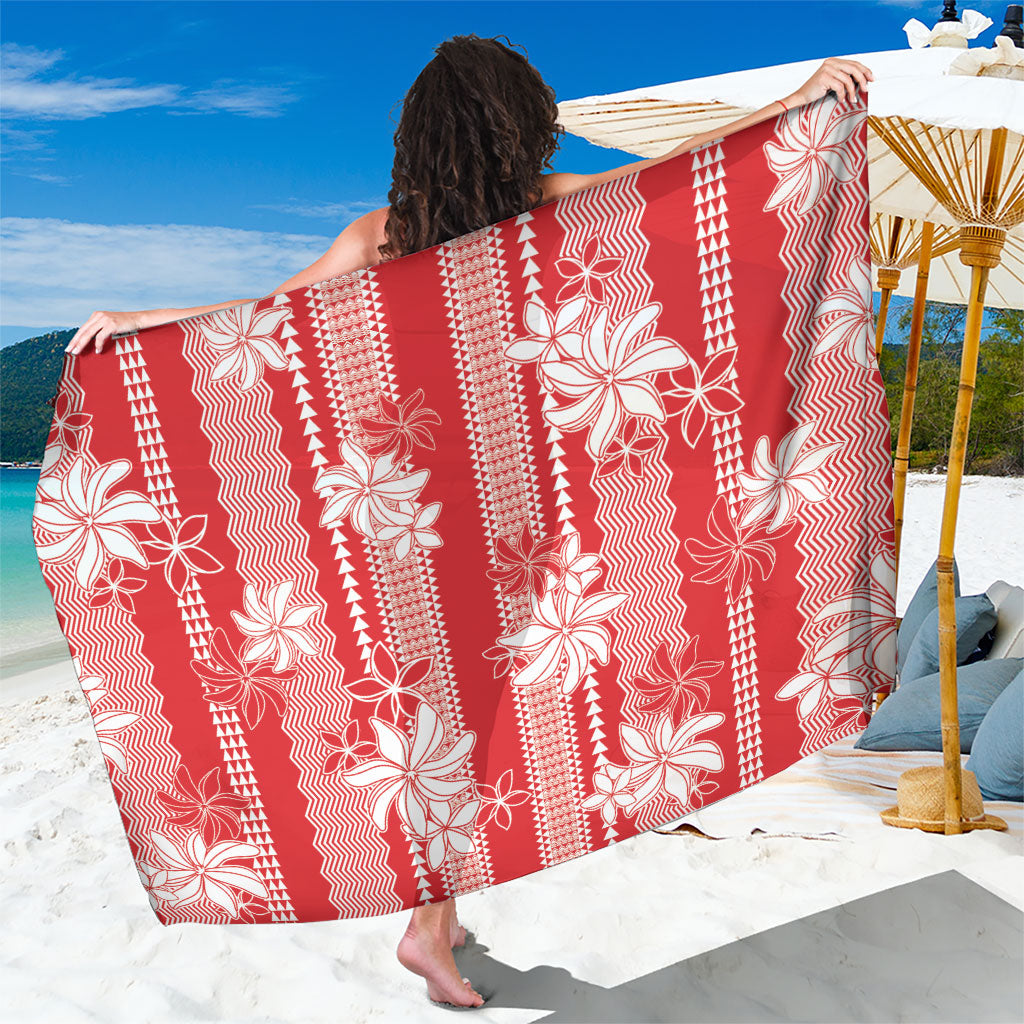 Hawaii Kakau Tribal Sarong With Red Tiare LT05 One Size 44 x 66 inches Red - Polynesian Pride