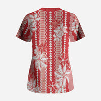 Hawaii Kakau Tribal Scrub Top With Red Tiare