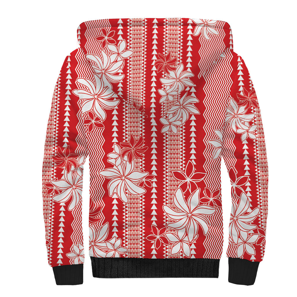 Hawaii Kakau Tribal Sherpa Hoodie With Red Tiare