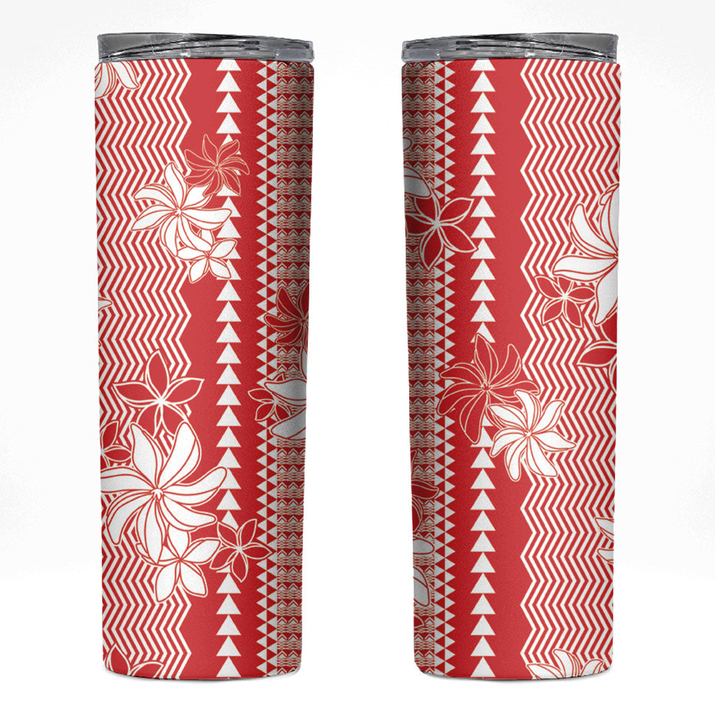 Hawaii Kakau Tribal Skinny Tumbler With Red Tiare LT05 Red - Polynesian Pride