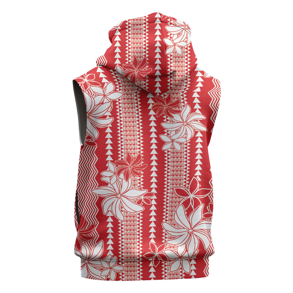 Hawaii Kakau Tribal Sleeveless Hoodie With Red Tiare LT05 - Polynesian Pride