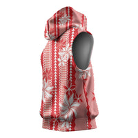Hawaii Kakau Tribal Sleeveless Hoodie With Red Tiare LT05 - Polynesian Pride