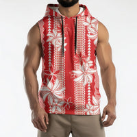 Hawaii Kakau Tribal Sleeveless Hoodie With Red Tiare LT05 - Polynesian Pride
