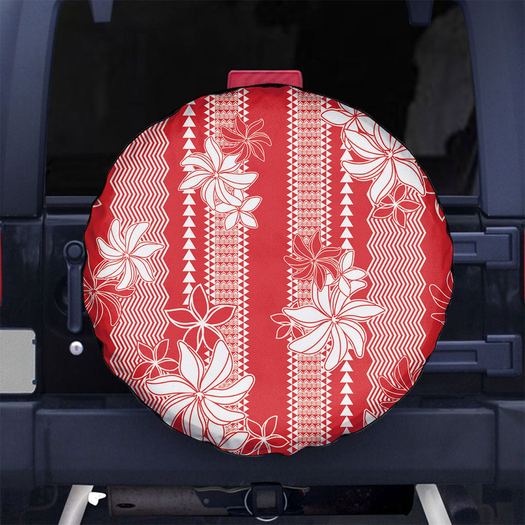 Hawaii Kakau Tribal Spare Tire Cover With Red Tiare LT05 No hole Red - Polynesian Pride