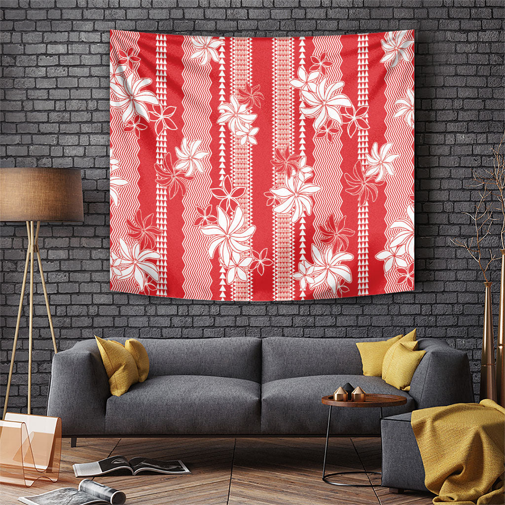 Hawaii Kakau Tribal Tapestry With Red Tiare LT05 Red - Polynesian Pride