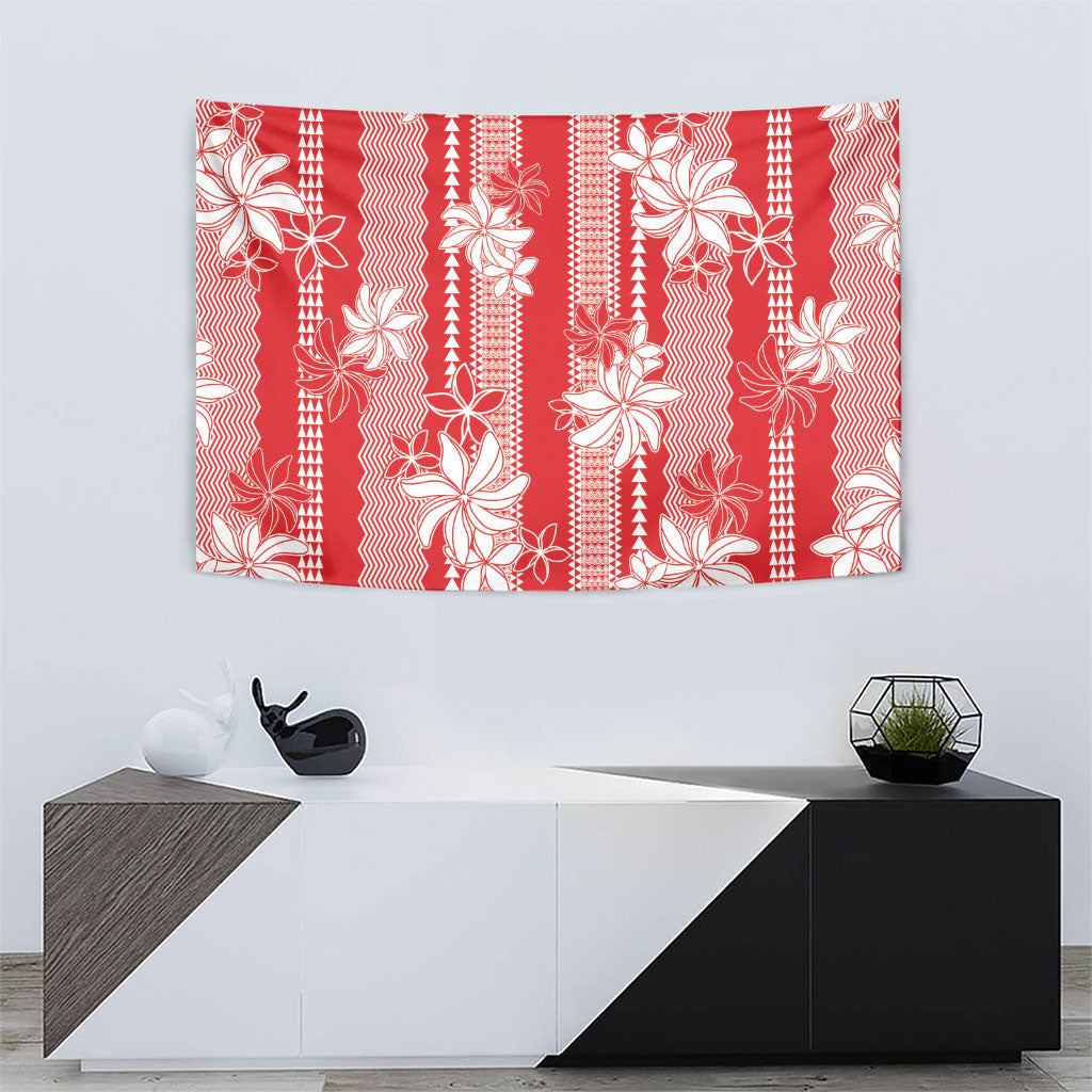 Hawaii Kakau Tribal Tapestry With Red Tiare