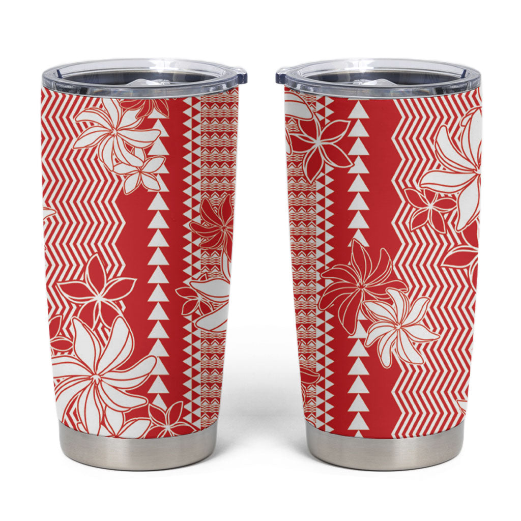 Hawaii Kakau Tribal Tumbler Cup With Red Tiare