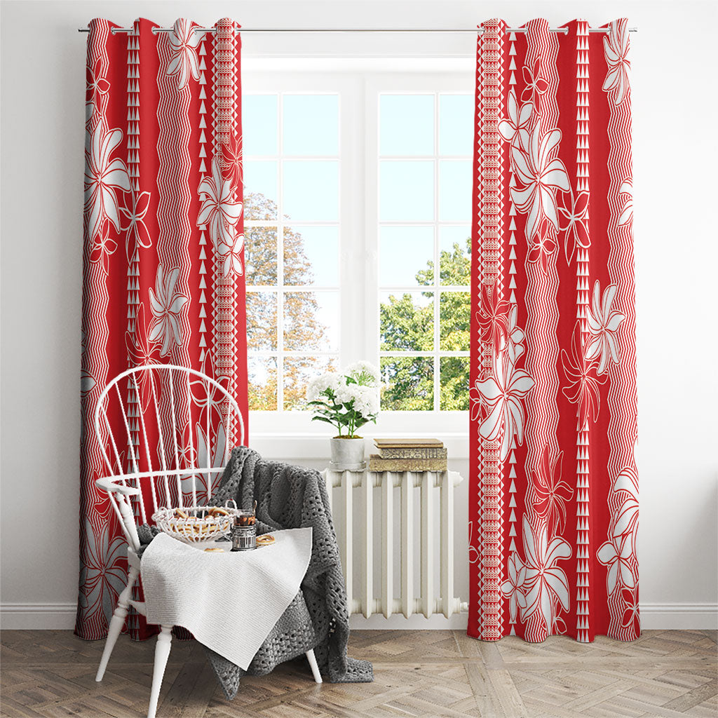 Hawaii Kakau Tribal Window Curtain With Red Tiare
