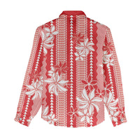 Hawaii Kakau Tribal Women Casual Shirt With Red Tiare