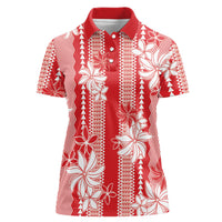 Hawaii Kakau Tribal Women Polo Shirt With Red Tiare