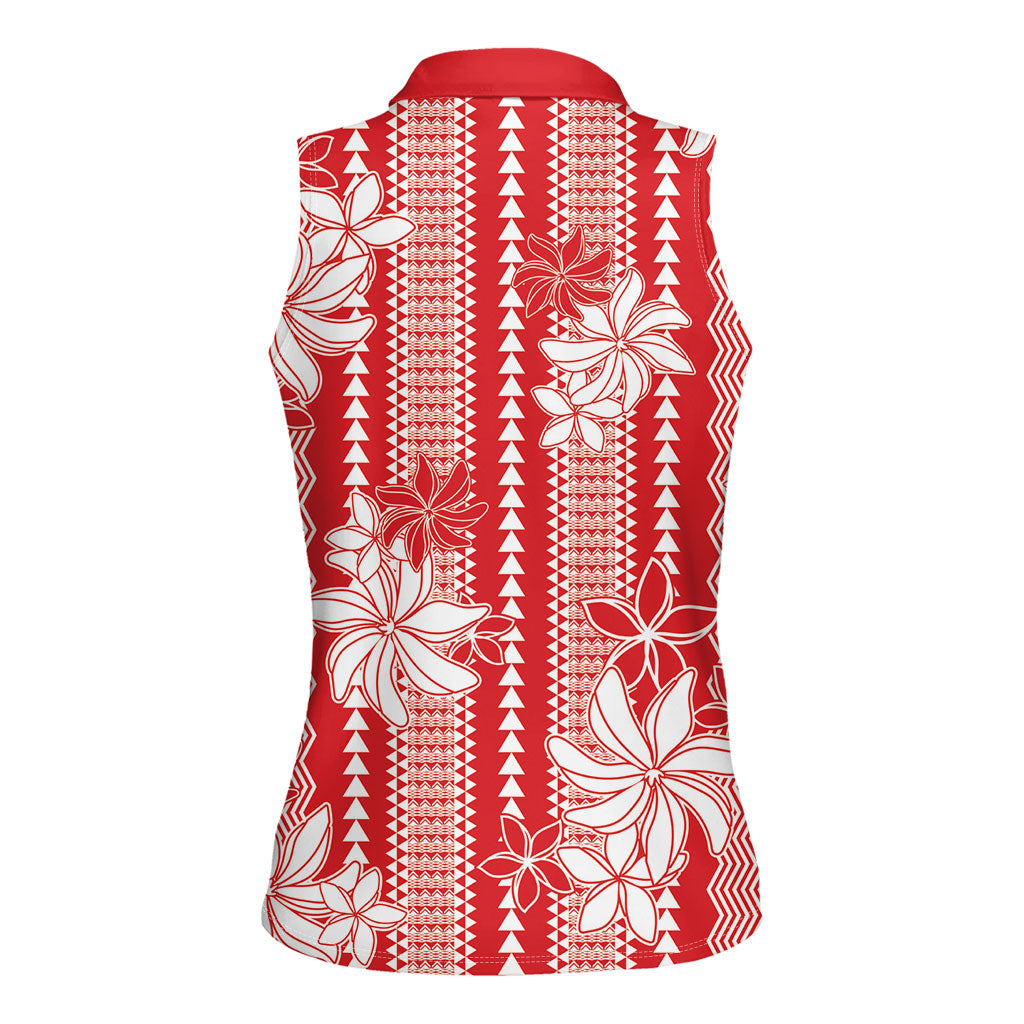 Hawaii Kakau Tribal Women Sleeveless Polo Shirt With Red Tiare LT05 - Polynesian Pride