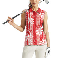 Hawaii Kakau Tribal Women Sleeveless Polo Shirt With Red Tiare LT05 - Polynesian Pride