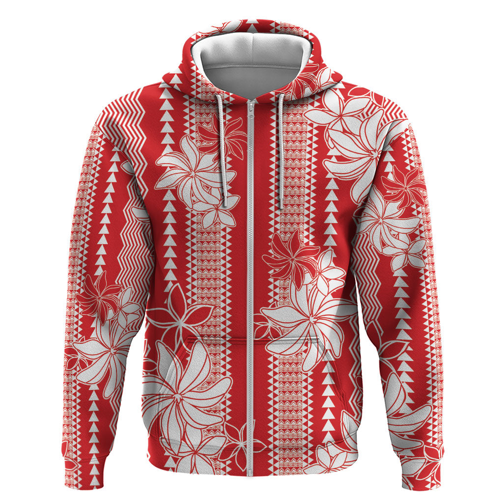 Hawaii Kakau Tribal Zip Hoodie With Red Tiare LT05 Zip Hoodie Red - Polynesian Pride