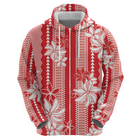 Hawaii Kakau Tribal Zip Hoodie With Red Tiare