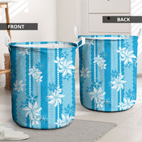 Hawaii Kakau Tribal Laundry Basket With Blue Tiare