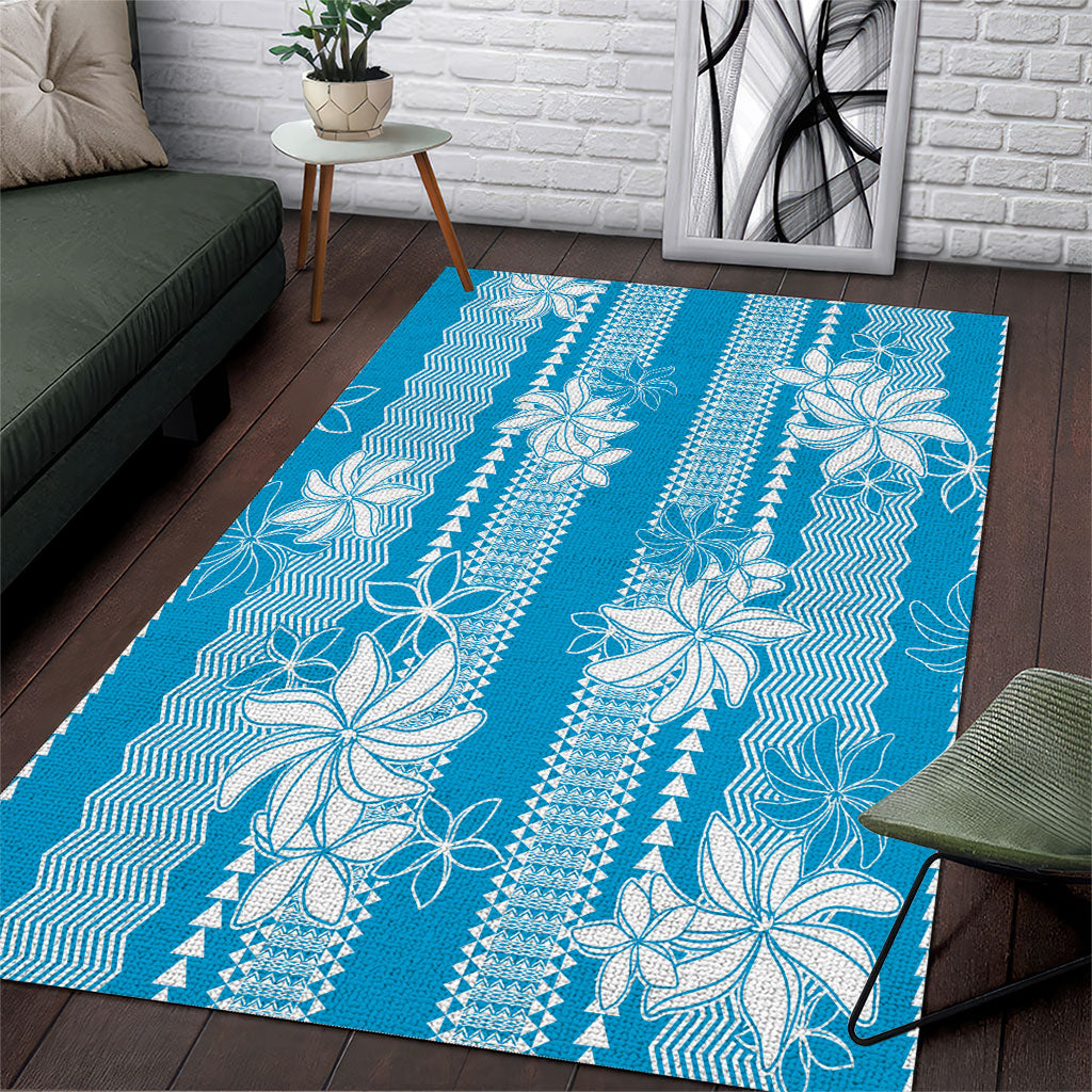 Hawaii Kakau Tribal Area Rug With Blue Tiare