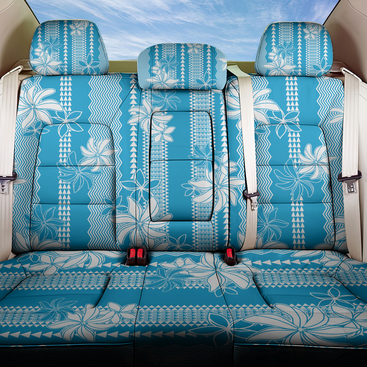 Hawaii Kakau Tribal Back Car Seat Cover With Blue Tiare LT05 One Size Blue - Polynesian Pride