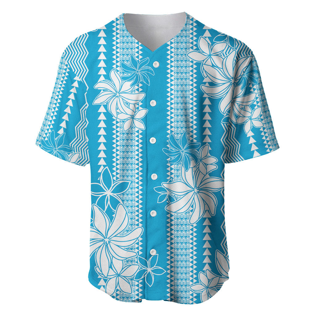 Hawaii Kakau Tribal Baseball Jersey With Blue Tiare LT05 Blue - Polynesian Pride