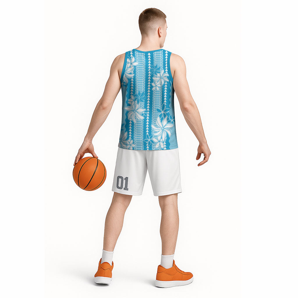 Hawaii Kakau Tribal Basketball Jersey With Blue Tiare